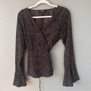 Lulus Polka Dot Wrap Blouse with bell sleeves